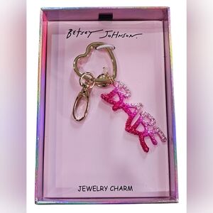 Betsey Johnson Pink Glitter 'BABE' Heart Keychain Charm, New